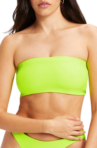 Shop Good American Better Band Strapless Reversible Swim Top In Chartreuse