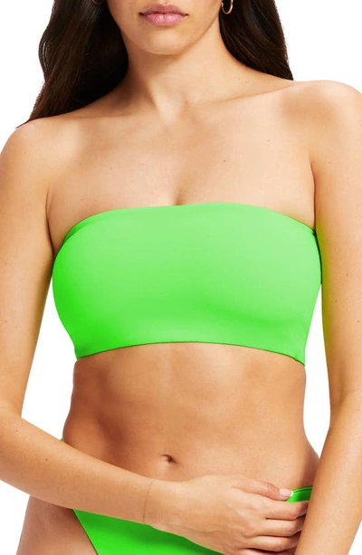 Shop Good American Better Band Strapless Reversible Swim Top In Electric Lime