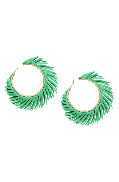 Shop Olivia Welles Fringe Hoop Earrings In Green