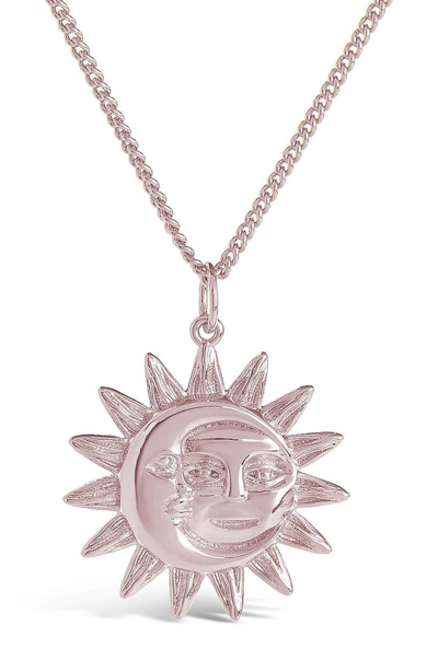 Shop Sterling Forever Sun & Moon Face Pendant Necklace In Rose Gold