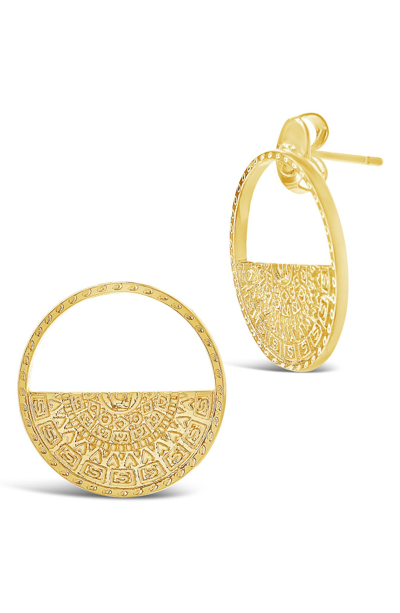 Shop Sterling Forever Medallion Engraved Half Circle Stud Earrings In Gold