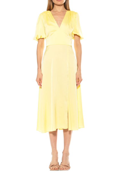 Shop Alexia Admor V-neck Puff Sleeve Midi Dress In Yellow