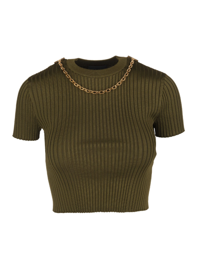 Shop Givenchy Bottle Green Ribbed Knit Crop Top With Chain In Verde