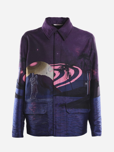 Shop Valentino Nylon Jacket With All-over Water Nights Print In Multicolor