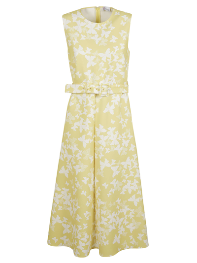 Shop Red Valentino Butterfly Print Sleeveless Belted Dress In Yellow