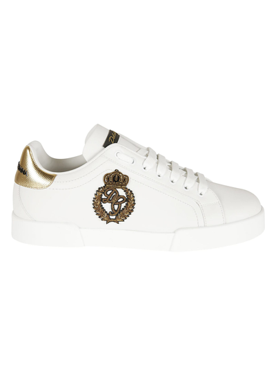 Shop Dolce & Gabbana Crowned Logo Patch Sneakers In Gold