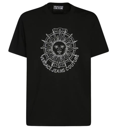 Shop Versace Jeans Couture Sun Outline Black T-shirt In Nero