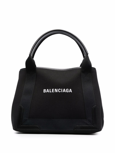 Shop Balenciaga Navy Cabas Small Bag In Black