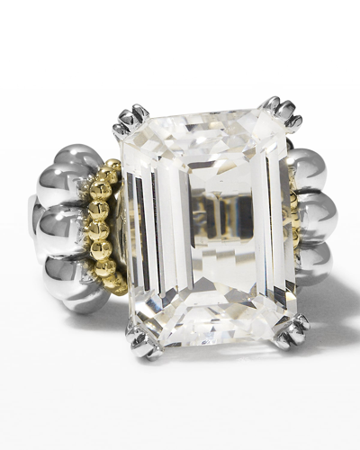 Shop Lagos Glacier 18x13mm Gemstone Two-tone Ring In White Topaz