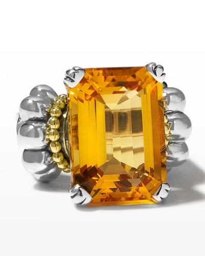 Shop Lagos Glacier 18x13mm Gemstone Two-tone Ring In Citrine