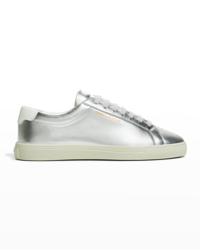 Shop Saint Laurent Andy Metallic Low-top Sneakers In Argento