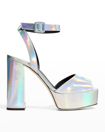 Shop Giuseppe Zanotti Metropolis Metallic Ankle-strap Platform Sandals In Argento