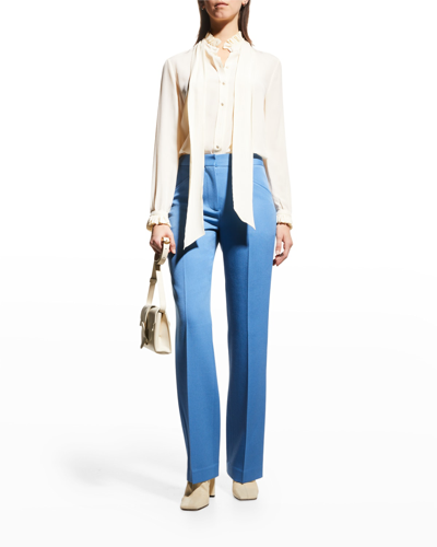 Shop Victoria Beckham Straight-leg Wool Twill Trousers In Soft Blue