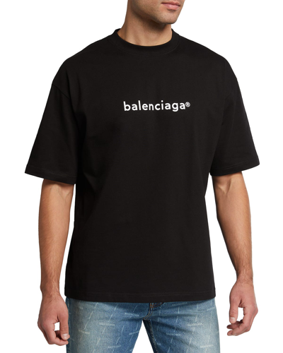 Shop Balenciaga Men's Copyright Logo T-shirt In Noir/ecru