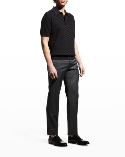 Shop Brioni Men's Basket Stitch Cashmere-blend Polo Shirt In Dark Black