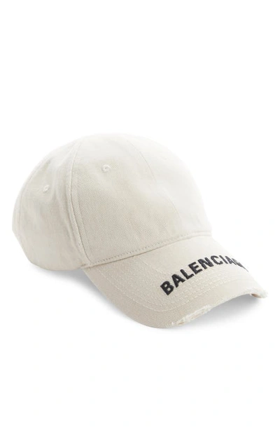 Shop Balenciaga Distressed Logo Baseball Cap In Chalky White/ Black