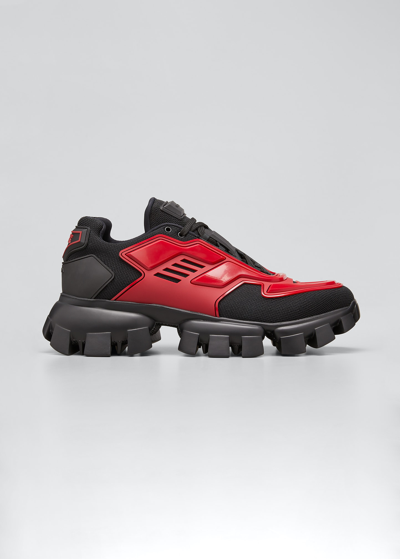Shop Prada Men's Cloudbust Thunder Lug-sole Trainer Sneakers In Nero Scarlatto 1