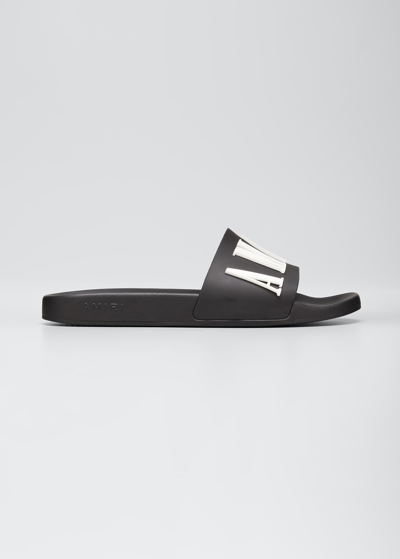 Shop Amiri Men's Logo Pool Slide Sandals In Black Wh