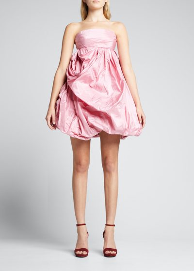 Shop Oscar De La Renta Strapless Bubble-skirt Silk Mini Dress In Begonia