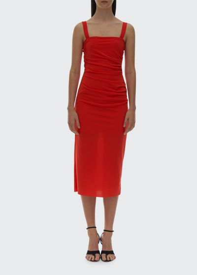 Shop Helmut Lang Twisted Crepe Dress In Poppy