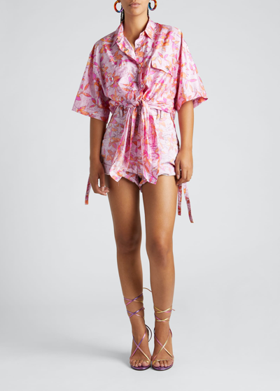 Shop Isabel Marant Liaggy Floral-print Tie-front Top In Pink