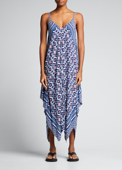 Shop Tommy Bahama Ikat Engineered Scarf Beach/coverup Dress In Mare Navy