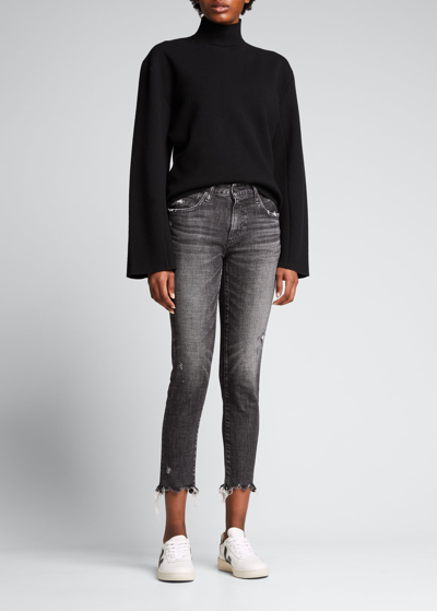 Shop Moussy Vintage Checotah Skinny Jeans With Chewed Hem In Blk