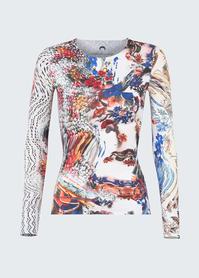 Shop Marine Serre Tattoo-print Jersey Top In 10 Archive Melang