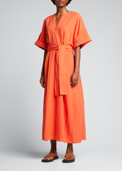 Shop Vince Cuffed Short-sleeve Maxi Dress In Burnt Orchid