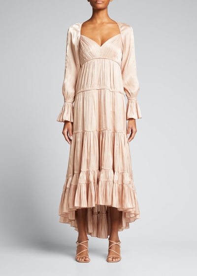 Shop Cinq À Sept Nina Long-sleeve Plisse Dress In Travertine