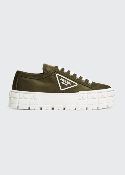 Shop Prada 50mm Logo Flatform Sneakers In Militare