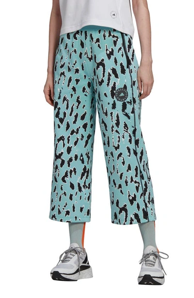Shop Adidas By Stella Mccartney Animal Print High Waist Crop Pants In Splash/ Black/ White