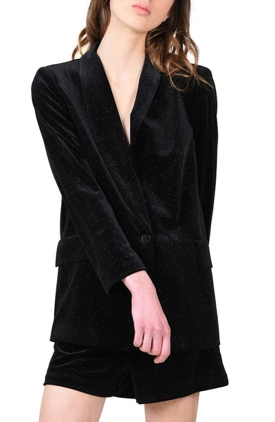 Shop Molly Bracken Sparkly Velvet Blazer In Black