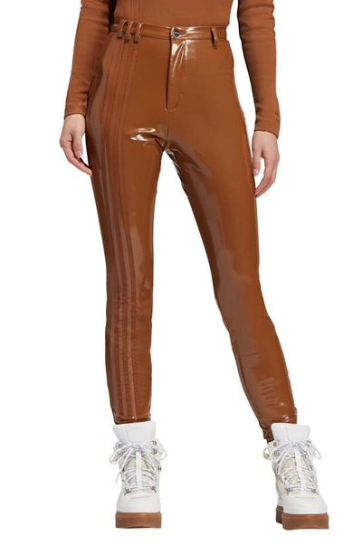 Shop Adidas X Ivy Park Glossy High Waist Pants In Wild Brown