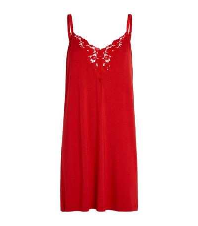 Shop Eberjey Lace-detail Naya Chemise In Red