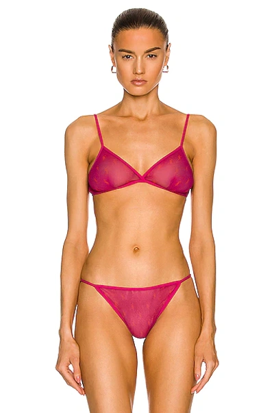 Shop Saint Laurent All Over Logo Triangle Bra In Fuchsia & Rouge