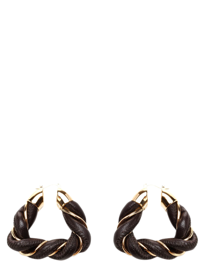 Shop Bottega Veneta 'twist' Earrings In Silver And Leather In Brown