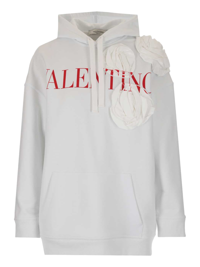 Shop Valentino Patch Flowers Hoodie In White