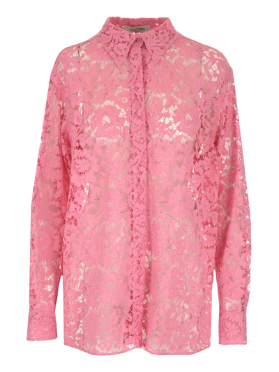 Shop Valentino Pink Heavy Lace Shirt