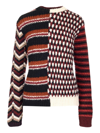 Shop Marni Patchwork Knit Sweater In Red