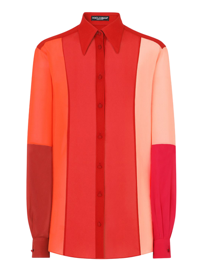 Multi-colored Georgette Patchwork Shirt In Red