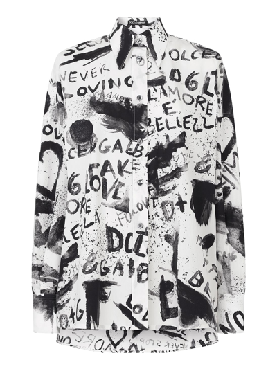 Shop Dolce & Gabbana Graffiti Logo Print Shirt In Black
