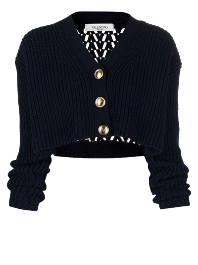 Shop Valentino Cropped Cardigan In Navy