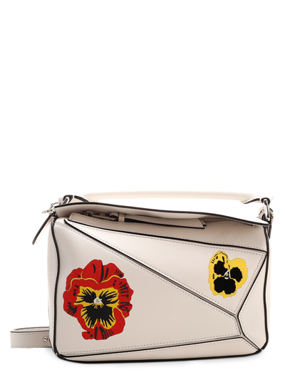 Shop Loewe 'puzzle Pansies' Small Hand Bag In White