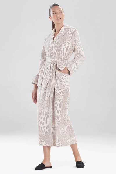 Shop Natori Plush Velour Leopard Wrap Robe With Pockets + Tie In Silver Pearl