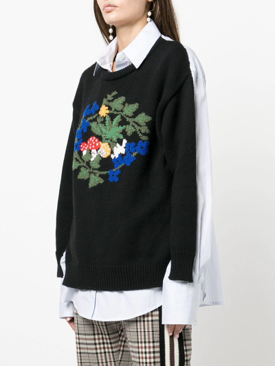 Shop Monse Panelled Floral-embroidered Jumper In Black