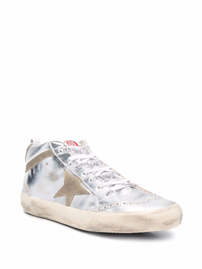 Shop Golden Goose Laminated Star And Wave Mid-top Sneakers In Silver