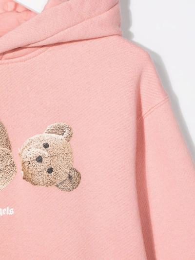 Shop Palm Angels Teddy-bear Print Cotton Hoodie In Pink
