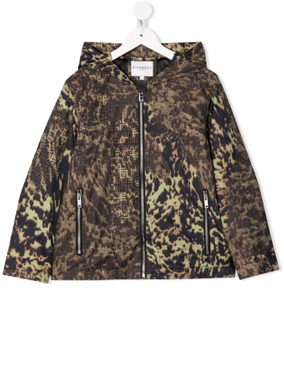 Shop Givenchy Leopard Print Hooded Jacket In Green