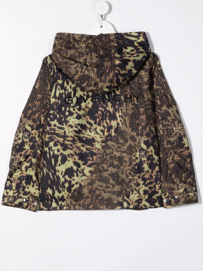 Shop Givenchy Leopard Print Hooded Jacket In Green